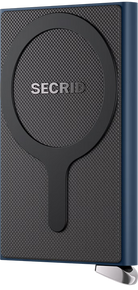 Navy card protector with textured surface, oval pull tab, and SECRID logo