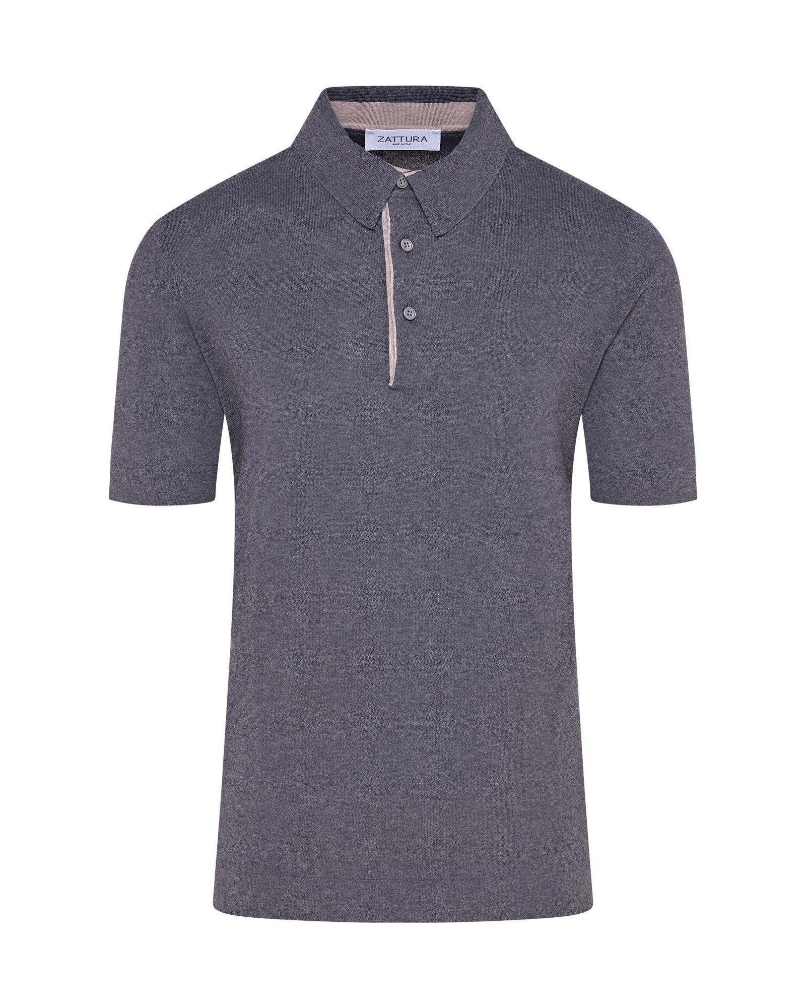 Zattura Knitted Short Sleeve Contrast Lined Button Polo (Gunmetal Grey)
