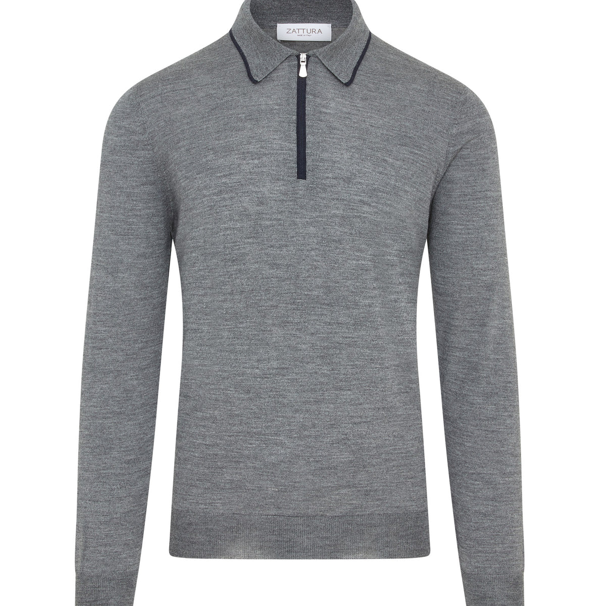 Zattura Long Sleeve Contrast Zip Polo 57146/13125/071 (Grey Marl ...