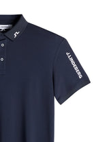 Men's navy J.Lindeberg polo, short-sleeve button placket detail