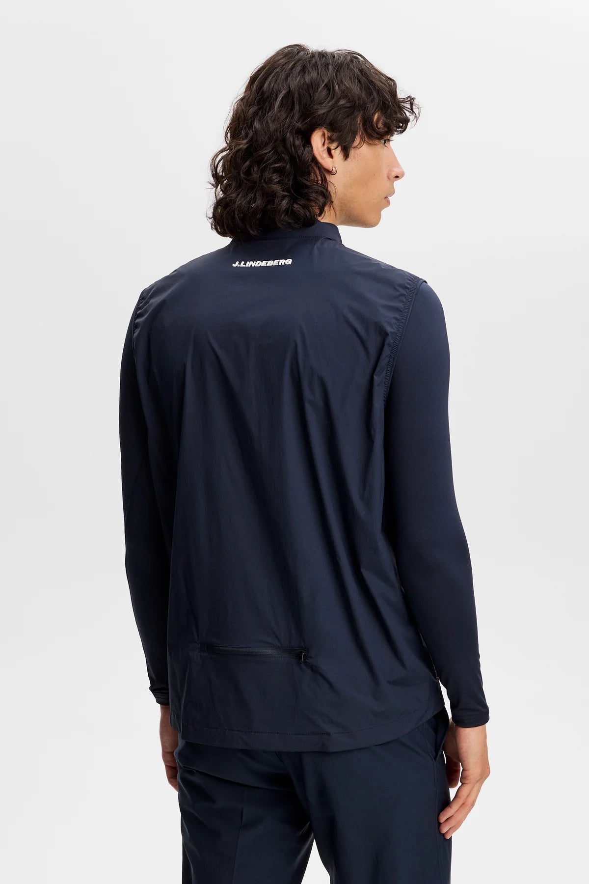 Navy vest with J.Lindeberg logo on back, full front zipper