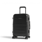 Black hardshell cabin suitcase with telescopic handle, side handle, and wheels