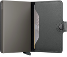 Secrid Miniwallet open view in matte satin steel, card area and embossed button