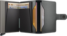 Secrid Miniwallet open with visible card slots and matte satin steel exterior