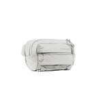 Ash gray canvas sling bag with front zip pocket and adjustable strap