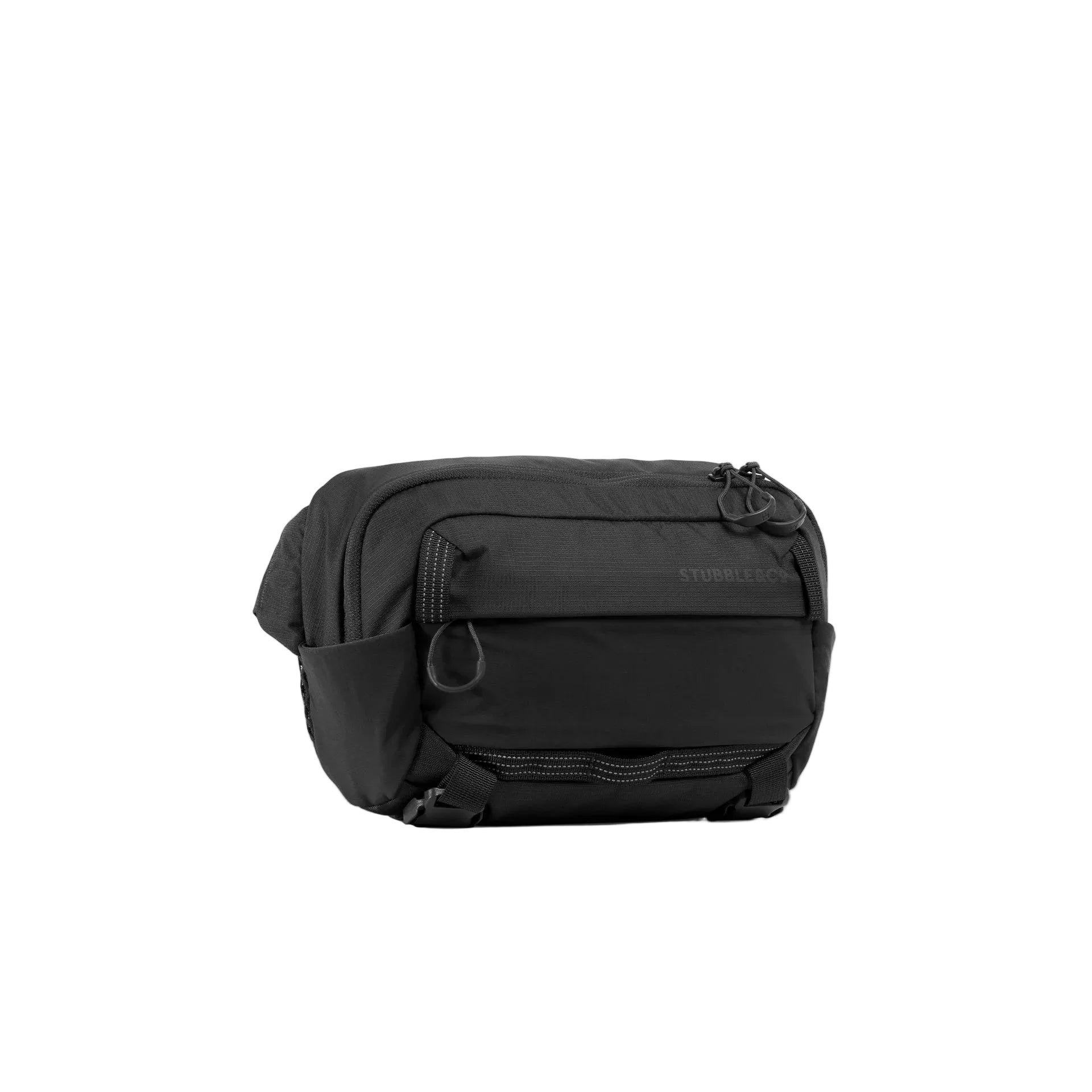 Stubble & Co Motion sling bag in charcoal, zippered front pocket and drawcord top