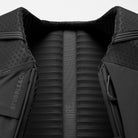 Dark gray backpack back padding with ventilated mesh and vertical support strap