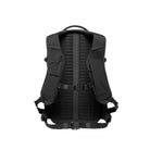 Dark gray backpack back panel with padded mesh, compression straps, and adjustable waist belt