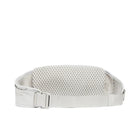 Light gray waist waste pack with mesh back panel and front buckle strap
