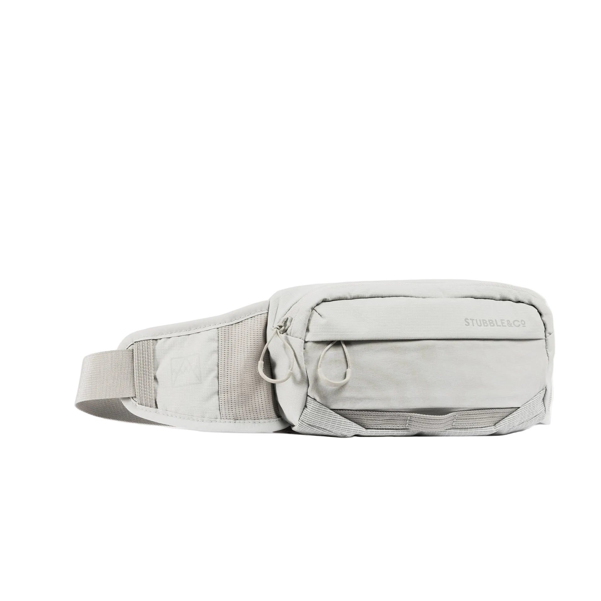 Gray waist waste pack with zip closure and adjustable belt strap