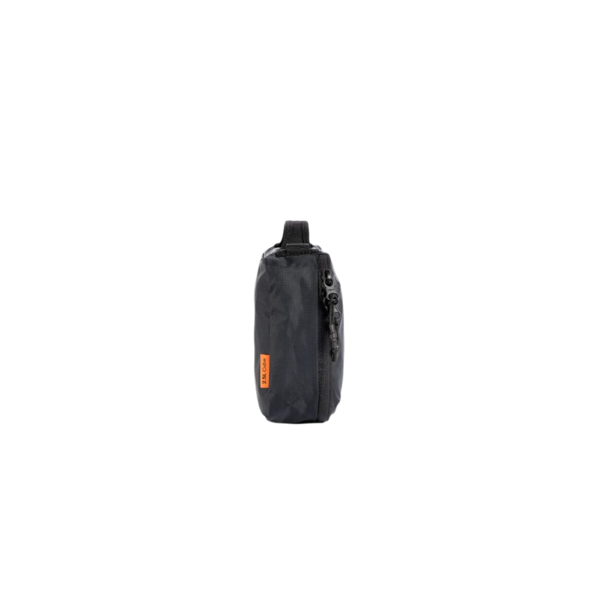 Black packing cube with carry loop and side zipper