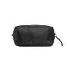 Black weatherproof travel shoe bag with zip closure and side pulls.