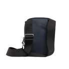 Black shoulder bag with a strap on a white background