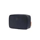 Waterproof tech bag in dark blue with a top zip and small logo patch