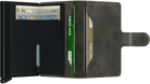 Olive green mini wallet opened with card slots and bill pocket
